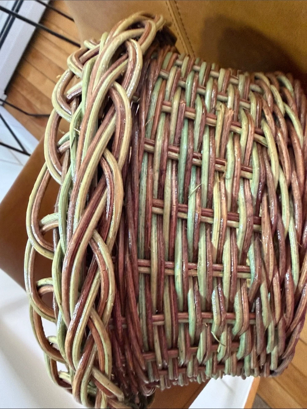 Woven Decorative Basket – Two-Tone Brown & Green